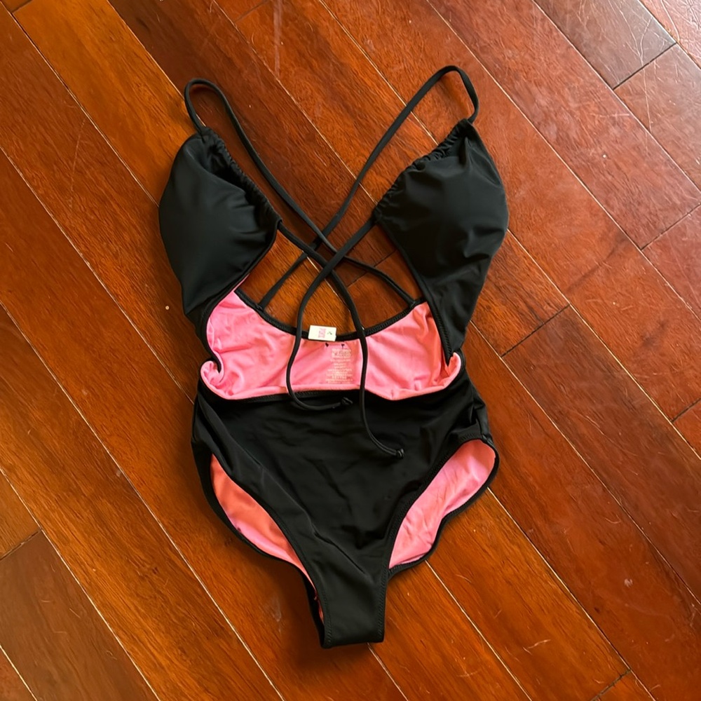 NWT Pink One Piece String Swimsuit size S